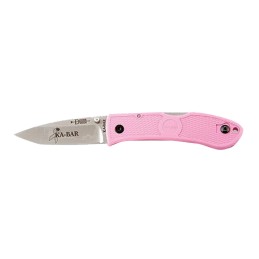 KaBar 4062PK Dozier Hunter 3 Folding Drop Point Plain Satin AUS8A SS Blade Pink Zytel Handle Includes Pocket Clip