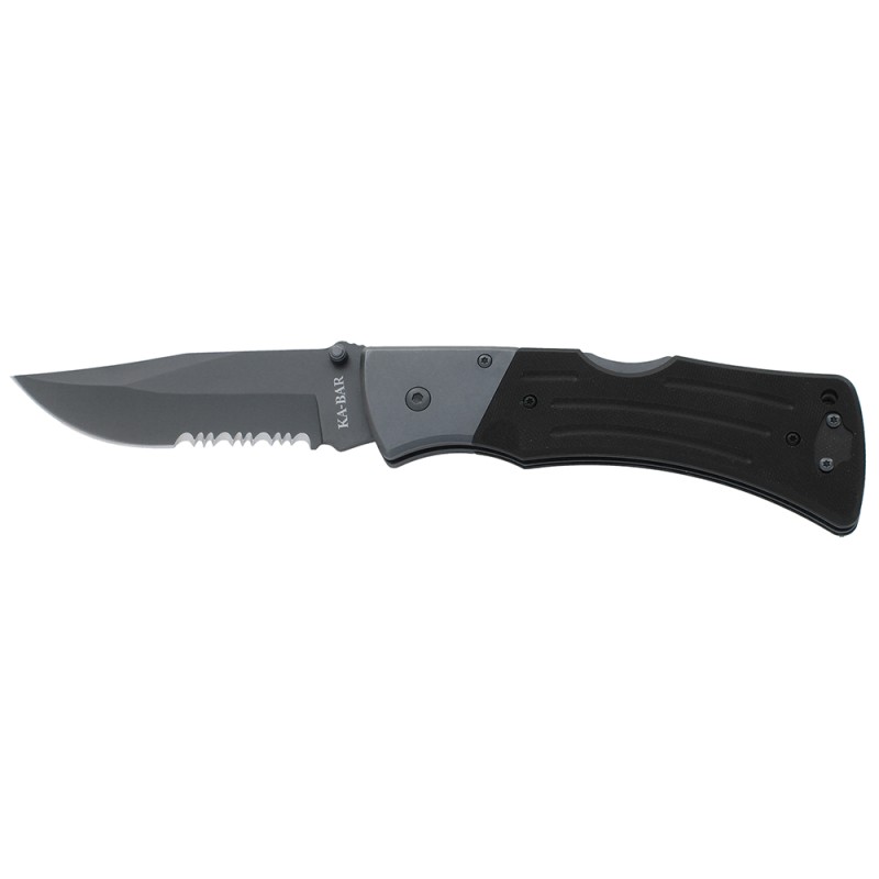 KaBar 3063 Mule  3.94 Folding Clip Point Part Serrated Black Stonewashed 420HC SS Blade Black G10 Handle Includes Pocket Clip