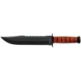 KaBar 2217 Big Brother  9.38 Fixed Clip Point Part Serrated Black 1095 CroVan Blade Brown Leather Handle Includes Sheath