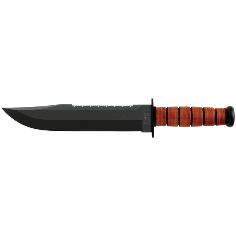 KaBar 2217 Big Brother  9.38 Fixed Clip Point Part Serrated Black 1095 CroVan Blade Brown Leather Handle Includes Sheath