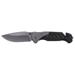 KaBar 3085 Coypu  3.75 Folding Clip Point Plain Stonewashed 5Cr15MoV SS Blade Black G10 Handle Features Glass BreakerSeat Belt C