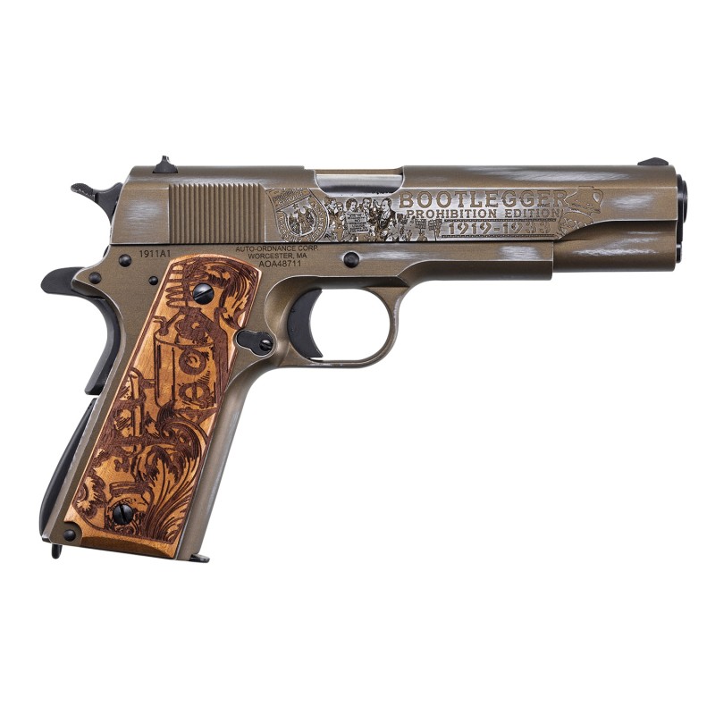 AutoOrdnance 1911BKOC9 1911A1 Bootlegger 45 ACP  5 Barrel 71 Distressed Burnt Bronze Cerakote Steel Frame Engraved Slide Engrave