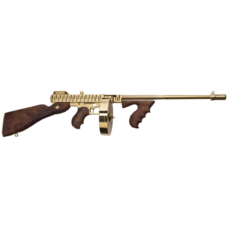 Thompson T150DTGTS 1927A1 Deluxe 45 ACP Caliber with 16.50 Barrel 201 Capacity Stick 501 Capacity Drum Gold wTiger Stripe Metal 