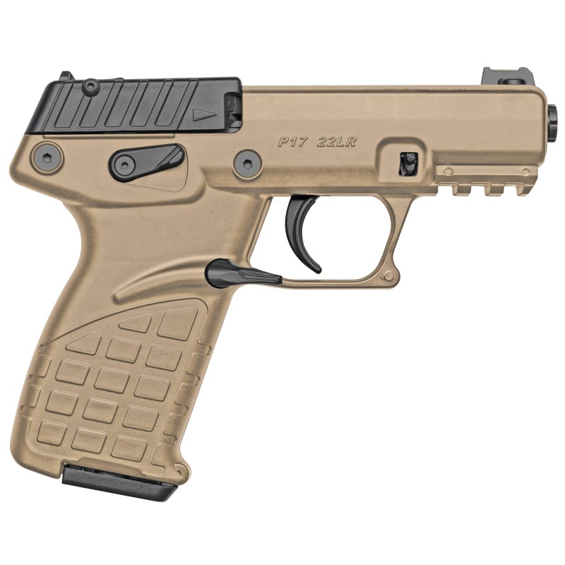 KelTec P17TAN P17  Compact Frame 22 LR 161 3.80 Black Steel Threaded Barrel Tan Serrated Slide Tan wBlack Controls Polymer Frame