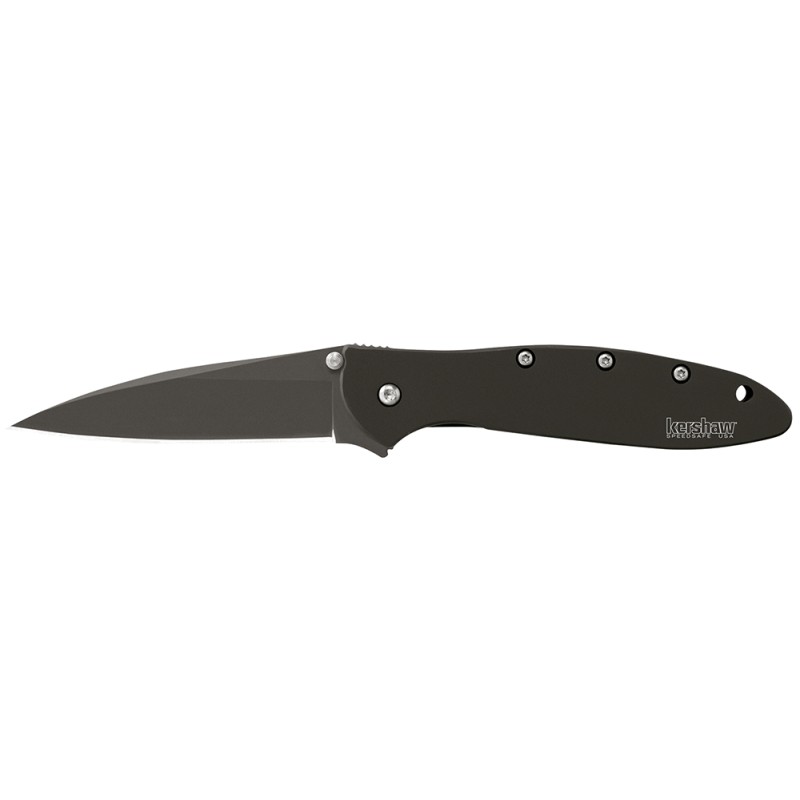 Kershaw 1660CKT Leek  3 Folding Modified Drop Point Plain Black DLC 14C28N Steel Blade Black DLC 410 Stainless Steel Handle Incl