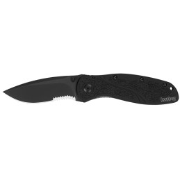 Kershaw 1670BLKST Blur  3.40 Folding Drop Point wRecurve Part Serrated Black DLC 14C28N Steel Blade Black Anodized Aluminum Hand