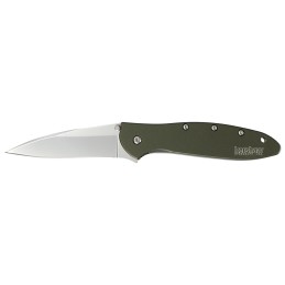 Kershaw 1660OL Leek  3 Folding Drop Point Plain Bead Blasted 14C28N Steel Blade Olive Drab Anodized Aluminum Handle Includes Poc