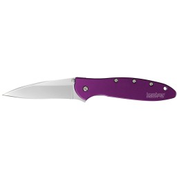 Kershaw 1660PUR Leek  3 Folding Drop Point Plain Bead Blasted 14C28N Steel Blade Purple Anodized Aluminum Handle Includes Pocket