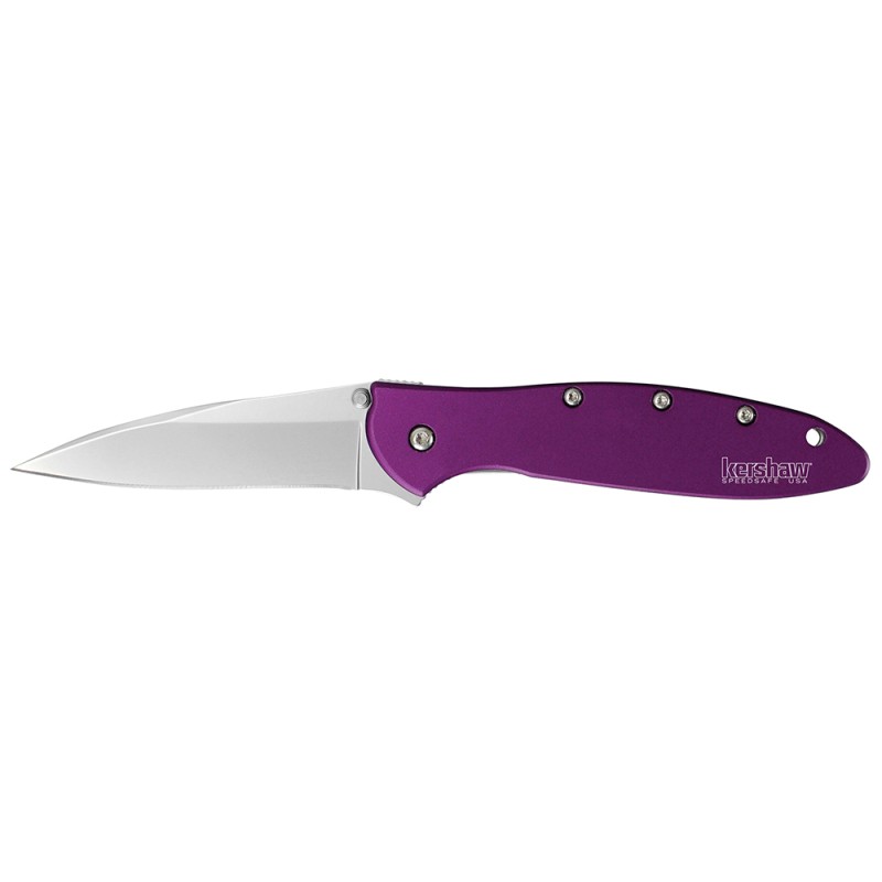 Kershaw 1660PUR Leek  3 Folding Drop Point Plain Bead Blasted 14C28N Steel Blade Purple Anodized Aluminum Handle Includes Pocket