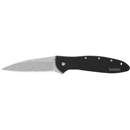 Kershaw 1660SWBLK Leek  3 Folding Drop Point Plain Stonewashed 14C28N Steel Blade Black Anodized Aluminum Handle Includes Pocket