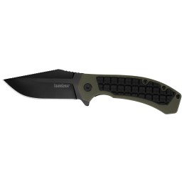 Kershaw 8760 Faultline  3 Folding Drop Point Plain Black Oxide 8Cr13MoV SS Blade BlackOD Green GlassFilled Nylon Handle Includes