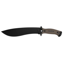 Kershaw 1077TAN Camp 10 10 Black Powder Coated 65Mn Carbon Steel Blade BlackTan GlassFilled Nylon Handle 16 Long Includes Sheath