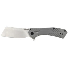 Kershaw 3445 Static  2.90 Folding Cleaver Plain Satin 8Cr13MoV SS Blade Gray PVD Stainless Steel Handle Includes Pocket Clip