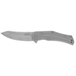 Kershaw 1380 Husker  EDC 3 Folding Trailing Point Plain Bead Blasted 8Cr13MoV SS Blade Stonewashed Stainless Steel Handle