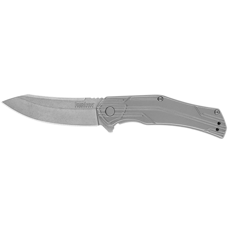 Kershaw 1380 Husker  EDC 3 Folding Trailing Point Plain Bead Blasted 8Cr13MoV SS Blade Stonewashed Stainless Steel Handle