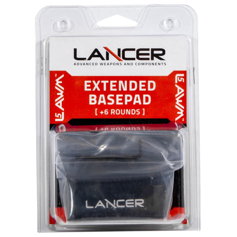 Lancer EXTBP06BLK L5AWM Magazine Base Pad Extended 6rd Compatible w Lancer L5 Advance Warfighter Magazine Black Aluminum