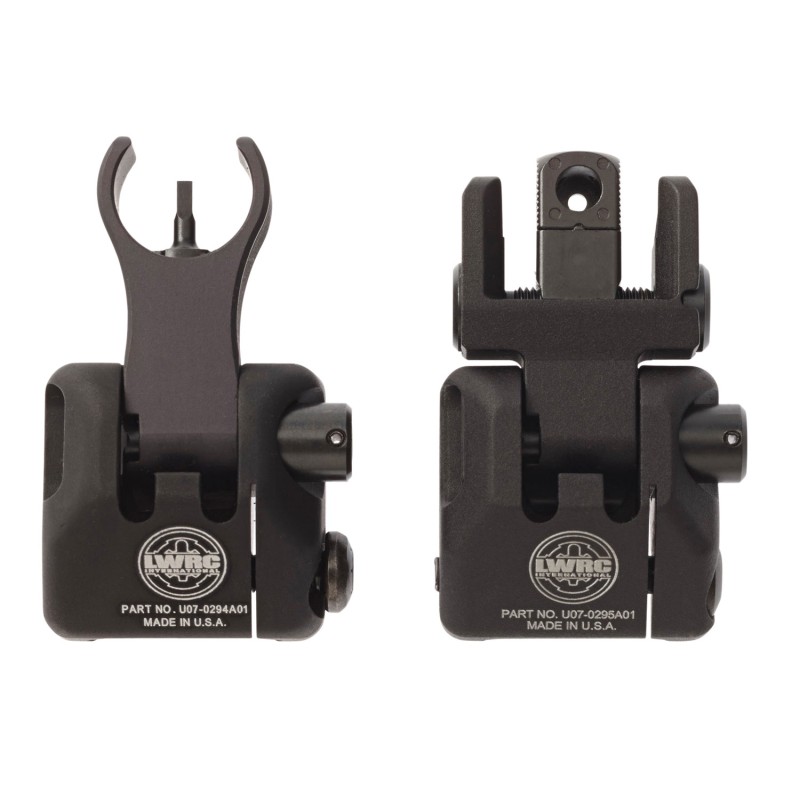 LWRC 2000065A01 Skirmish Back Up Iron Sights Set  Black Folding for AR15