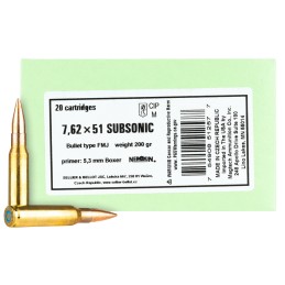 Sellier  Bellot SB762SUBB Rifle  308 Win 200 gr Full Metal Jacket Subsonic 20 Per Box 25 Case