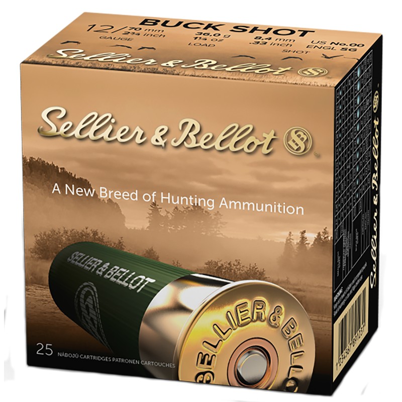 Sellier  Bellot SB12BSC Hunting  12 Gauge 2.75 12 Pellets 1 14 oz 00 Buck Shot 25 Bx 10 Case