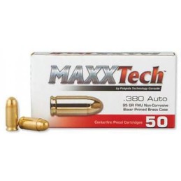 MaxxTech PTGB380B Brass Pistol  380 ACP 95 gr Full Metal Jacket 50 Per Box 20 Case