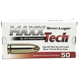 MaxxTech PTGB912B Brass Pistol  9mm Luger 124 gr Full Metal Jacket 50 Per Box 10 Case