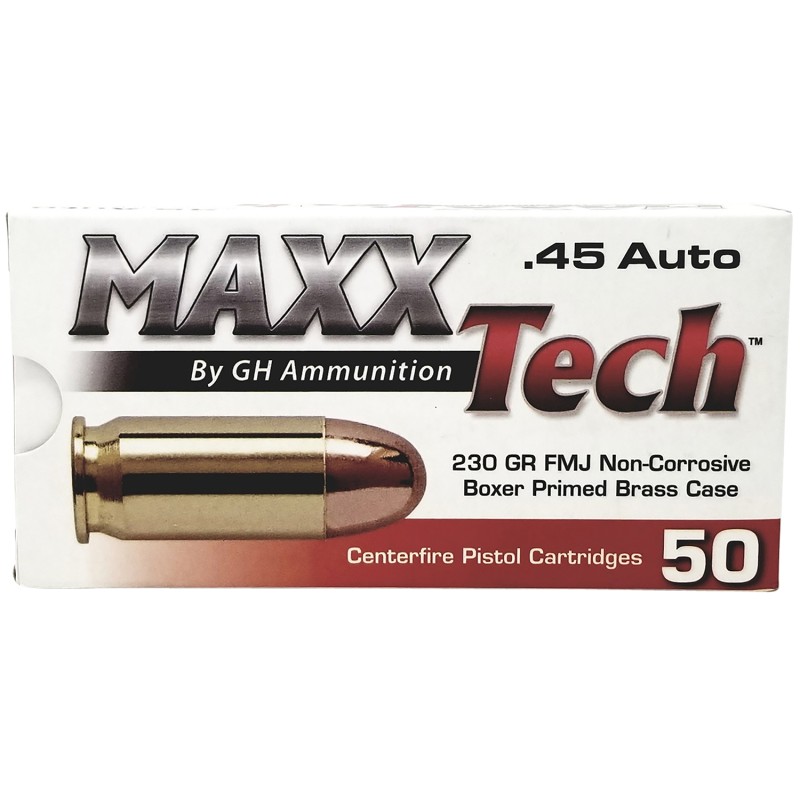 MaxxTech PTGB45B Brass Pistol  45 ACP 230 gr Full Metal Jacket 50 Per Box 10 Case