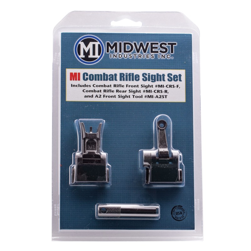 Midwest Industries MICRSSET Combat Rifle Sight Set  Black Flip Up Front  Rear for AR15 M16 M4