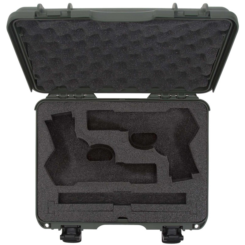 Nanuk 910CLASG6 910 Classic 2 Up Pistol Case Olive Polymer with Latches  ClosedCell Foam Padding 13.20 L x 9.20 W x 4.10  H Inte