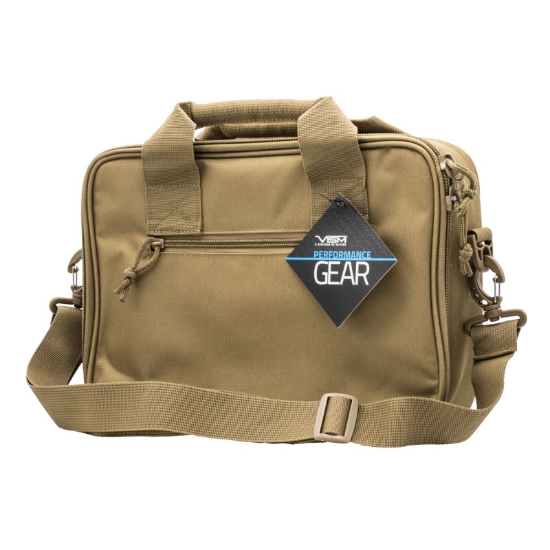 NcStar CPDX2971T VISM Double Pistol Range Bag with Mag Pouches Loop Fasteners Zippers Padding  Tan Finish