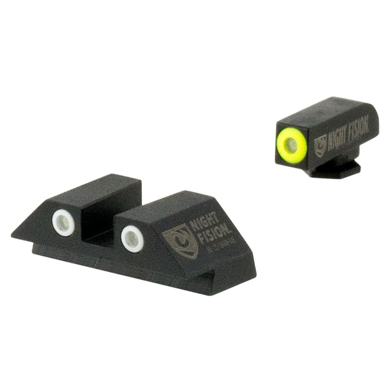 Night Fision GLK001003YGW Tritium Sight Set  Fixed Yellow Ring FrontWhite Ring RearBlack Frame Compatible wGlock 171934 Front Po