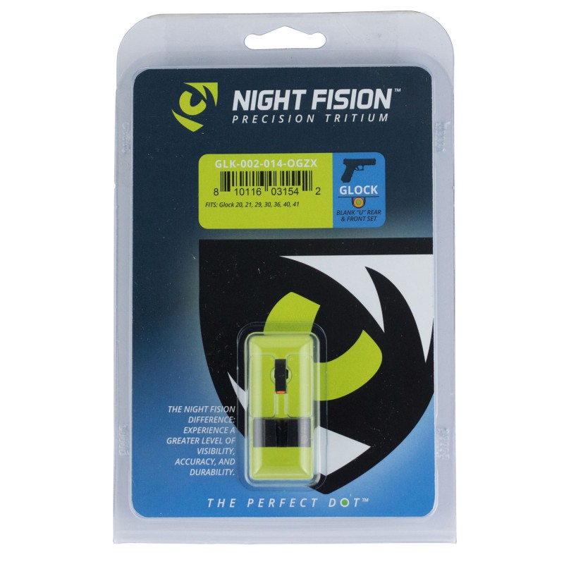 Night Fision GLK002014OGZ Tritium Night Sights For Glock  Black  Green Tritium Orange Ring Front Sight Black Rear Sight