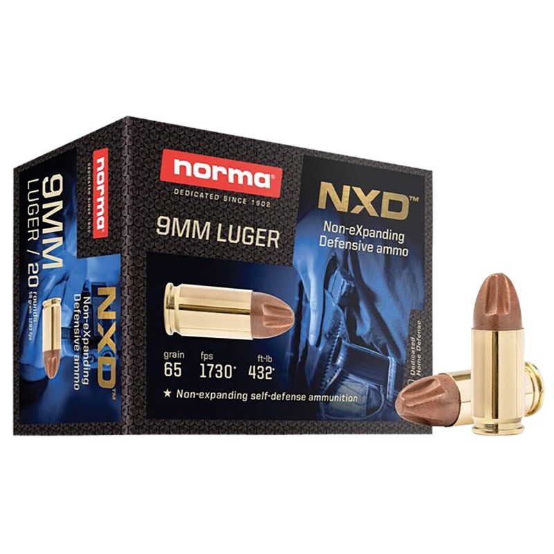 Norma Ammunition 611140020 Self Defense NXD 9mm Luger 65 gr Injection Molded Copper Projectile 20 Per Box 10 Case