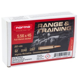 Norma Ammunition 701706154 Range  Training  5.56x45mm NATO 62 gr Full Metal Jacket 20 Per Box 10 Case