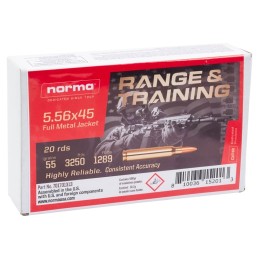 Norma Ammunition 701701313   5.56x45mm NATO 55 gr Full Metal Jacket 20 Per Box 10 Case