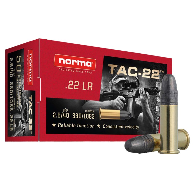 Norma Ammunition 2425092 Tac  22 LR 40 gr Lead Round Nose 50 Per Box 100 Case