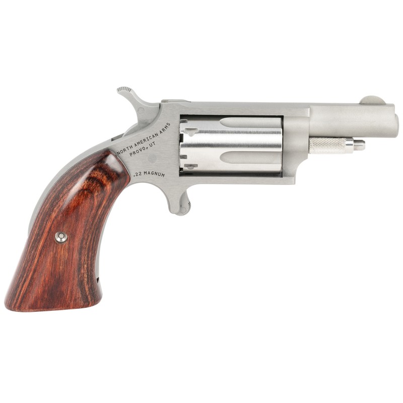 North American Arms 22MGBG MiniRevolver  22 WMR 5 Shot 1.63 Barrel Stainless Steel BarrelCylinderFrame Exclusive Wood Boot Grip