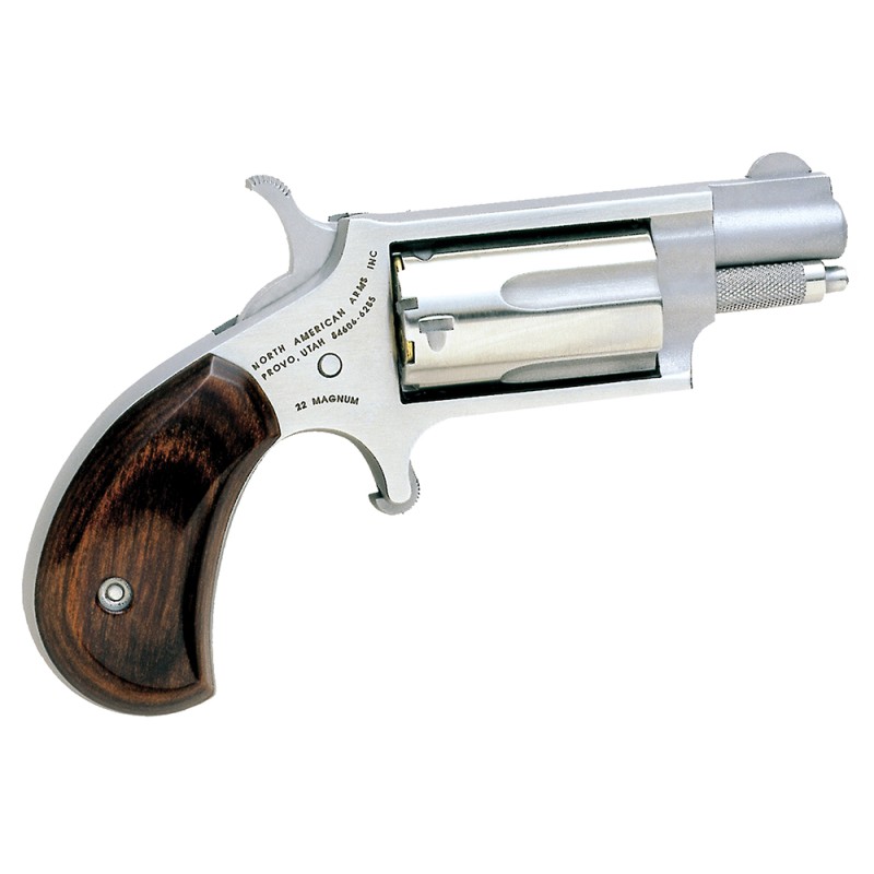 North American Arms 22MS MiniRevolver CA Compliant 22 WMR 5 Shot 1.13 Barrel Overall Stainless Steel Finish Rosewood Birdshead G