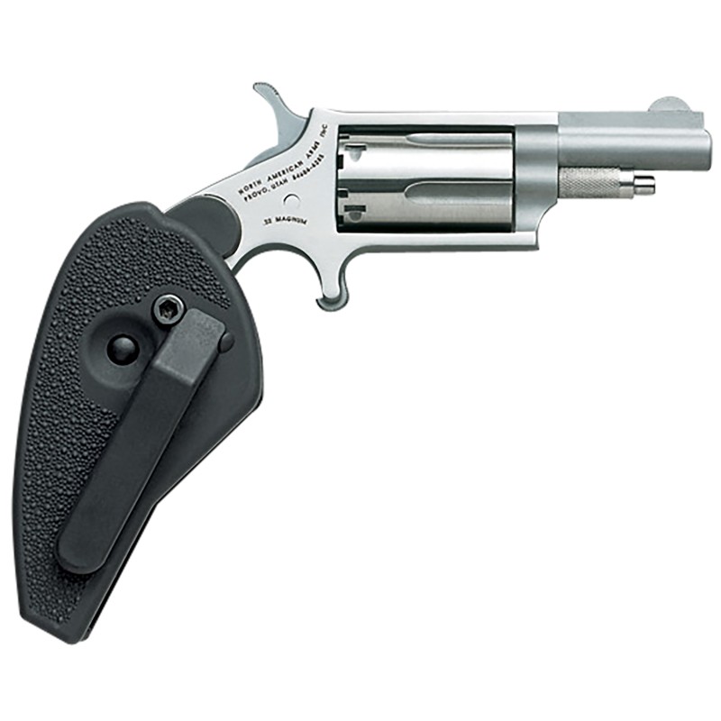 North American Arms 22MCHG MiniRevolver  22 LR or 22 WMR 5 Shot 1.63 Barrel Overall Stainless Steel Finish Black Synthetic Holst