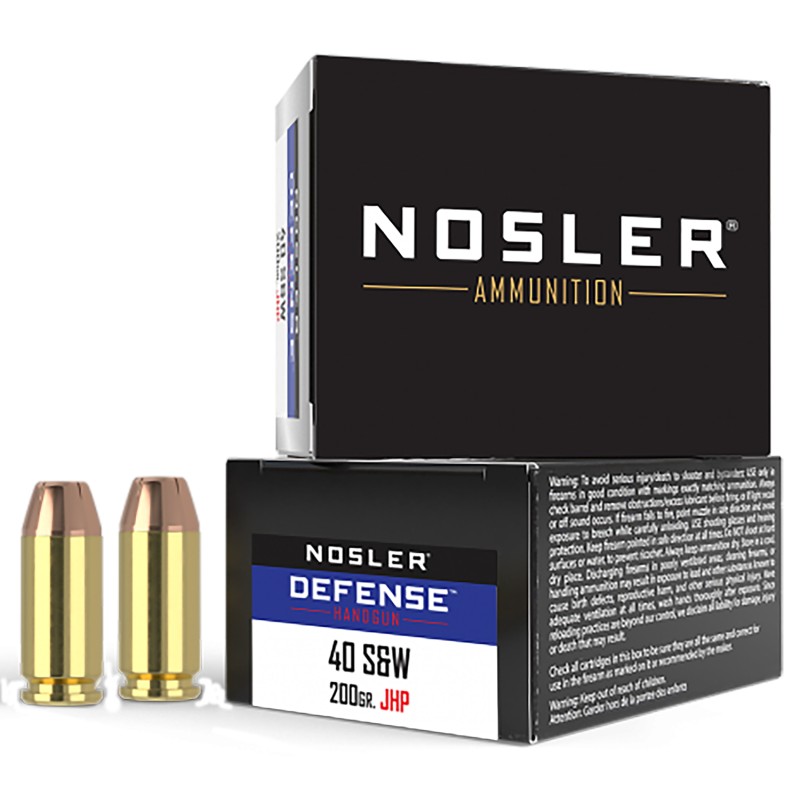 Nosler 39123 Defense Handgun 40 SW 200 gr Bonded Performance Jacketed Hollow Point 20 Per Box 10 Case