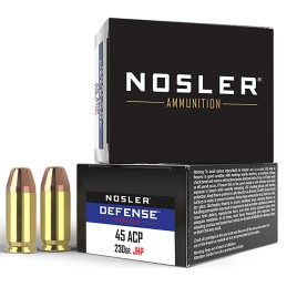 Nosler 39645 Defense Handgun 45 ACP 230 gr Bonded Performance Jacketed Hollow Point 20 Per Box 10 Case