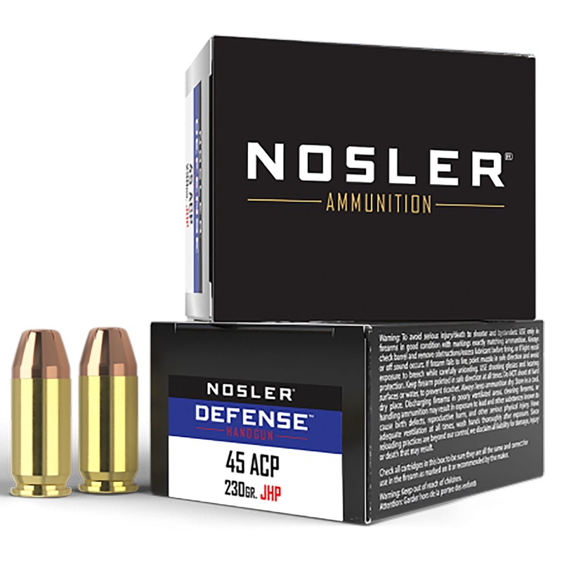 Nosler 39645 Defense Handgun 45 ACP 230 gr Bonded Performance Jacketed Hollow Point 20 Per Box 10 Case