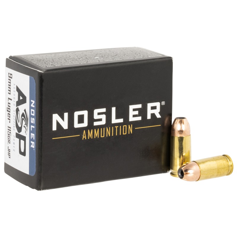 Nosler 51285 Assured Stopping Power Handgun 9mm Luger 115 gr Jacket Hollow Point 20 Per Box 20 Case