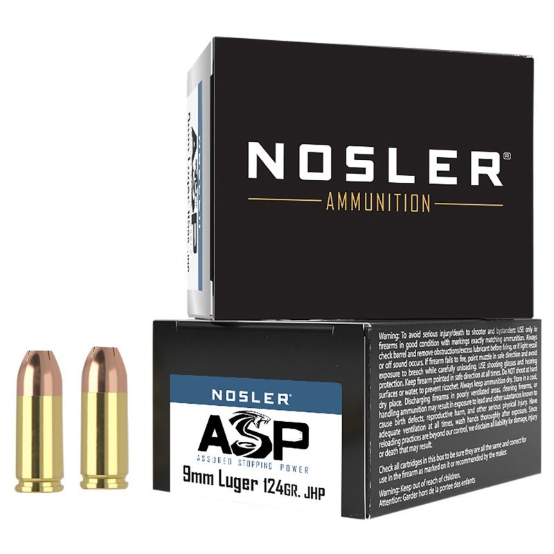 Nosler 51286 Assured Stopping Power Handgun 9mm Luger 124 gr Jacket Hollow Point 20 Per Box 20 Case