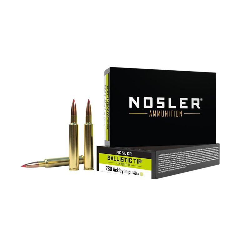 Nosler 43504 Ballistic Tip  280 Ackley Improved 140 gr Spitzer Ballistic Tip 20 Per Box 10 Case