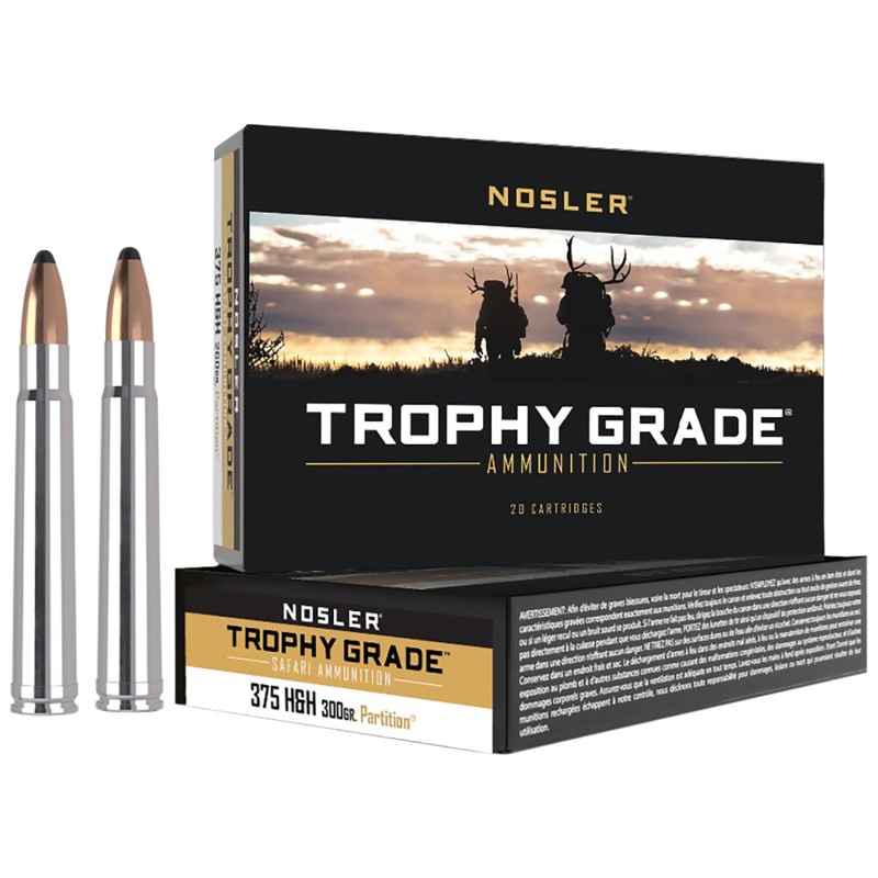 Nosler 40608 Trophy Grade Safari  375 HH Mag 300 gr Nosler Solid 20 Per Box 10 Case