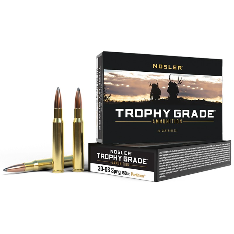 Nosler 60055 Trophy Grade  3006 Springfield 150 gr Nosler Spitzer Partition 20 Per Box 10 Case