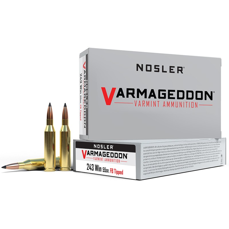 Nosler 65165 Varmageddon  243 Win 55 gr Flat Base Tipped 20 Per Box 10 Cs