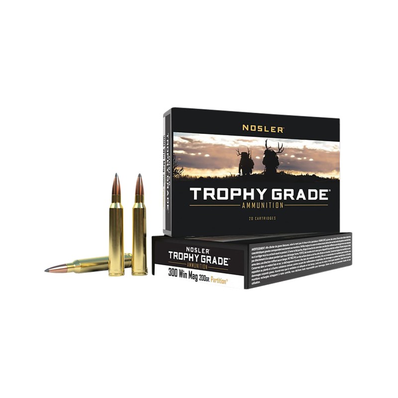 Nosler 60069 Trophy Grade  300 Win Mag 200 gr Nosler Spitzer Partition 20 Per Box 10 Case