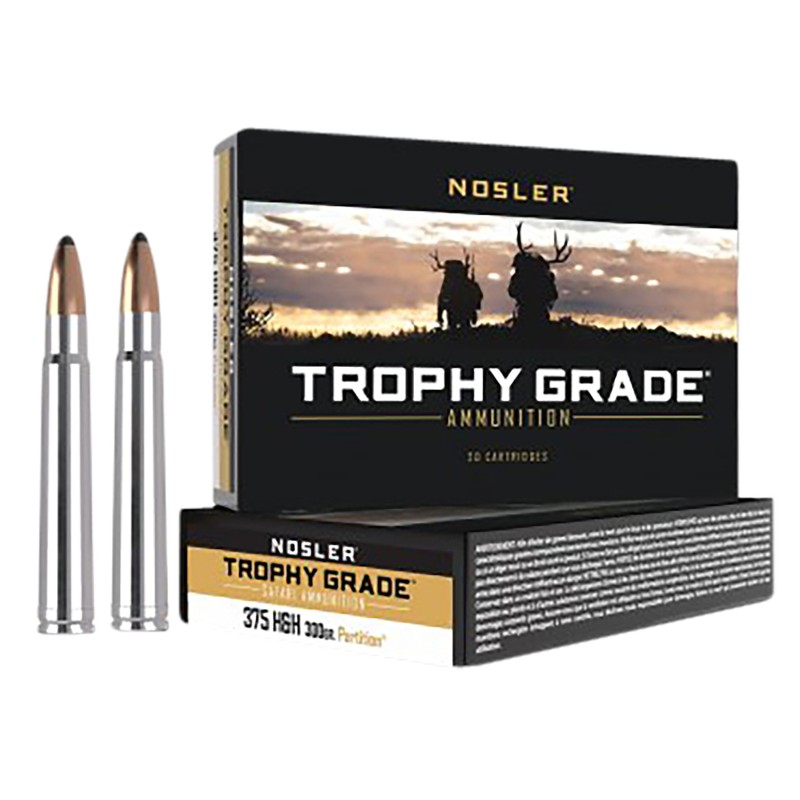 Nosler 40606 Trophy Grade Safari  375 HH Mag 300 gr Nosler Spitzer Partition 20 Per Box 10 Case