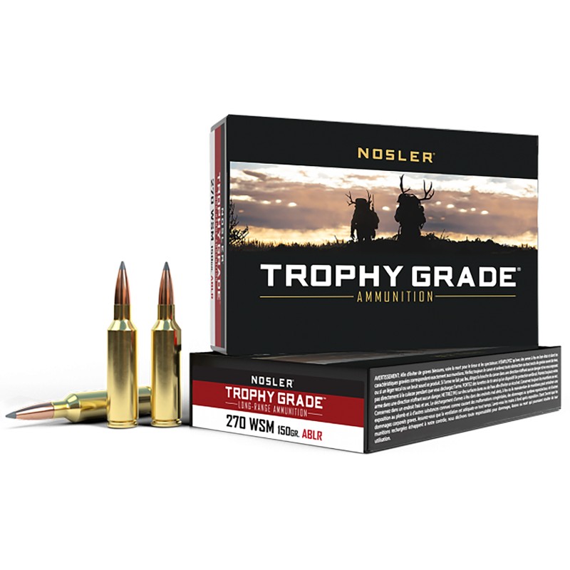 Nosler 60114 Trophy Grade LongRange 270 WSM 150 gr Nosler Spitzer AccuBond Long Range 20 Per Box 10 Case